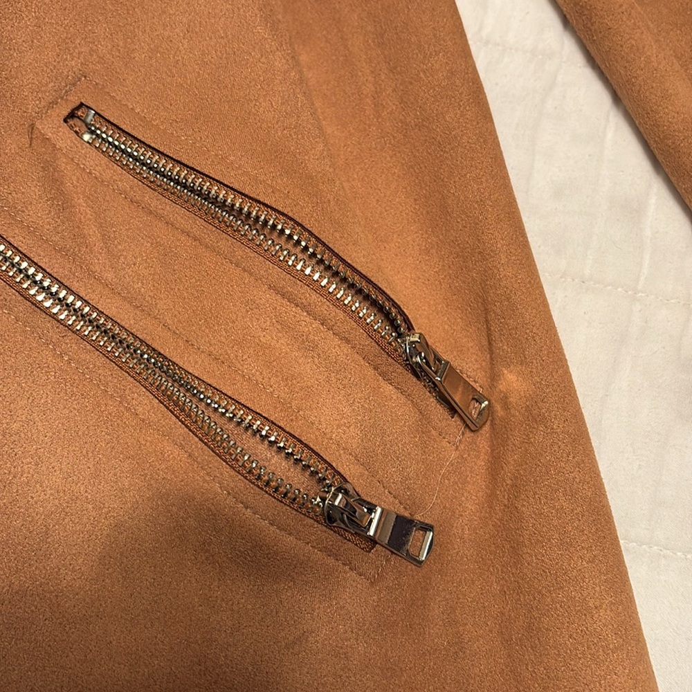 Women’s camel color three-quarter length pea coat - Picture 3 of 7